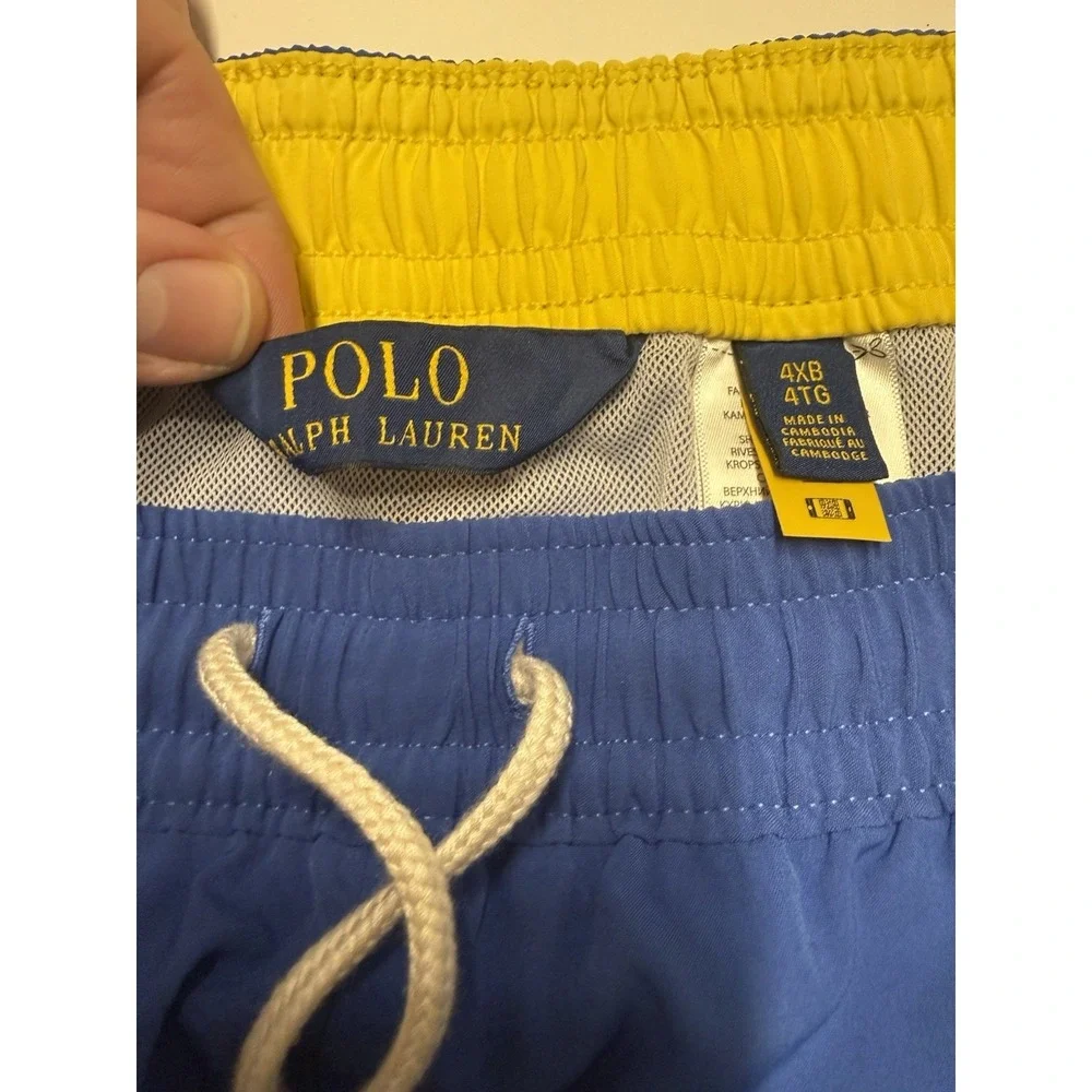 Polo Ralph Lauren Men's Swim Shorts Blue/Yellow Size 4XB Pony Swimwear Trunks‎